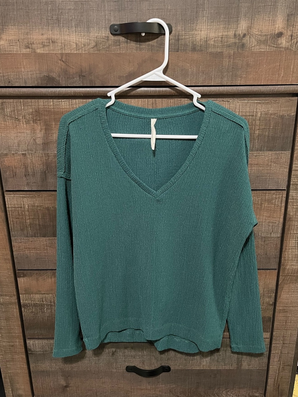 By Anthropologie V-Neck Textured Teal Long Sleeve Top